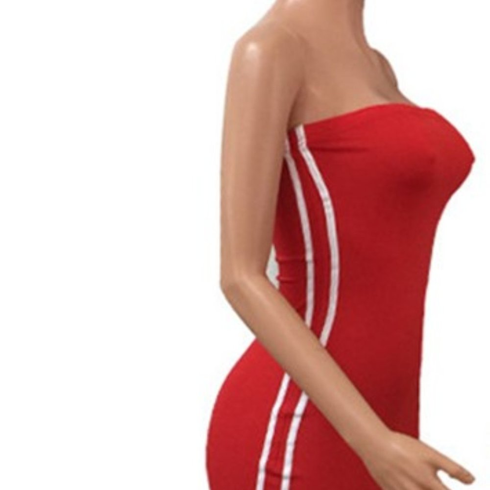 Fashion Nova Red and White Bodycon Mini Strapless Tube Dress